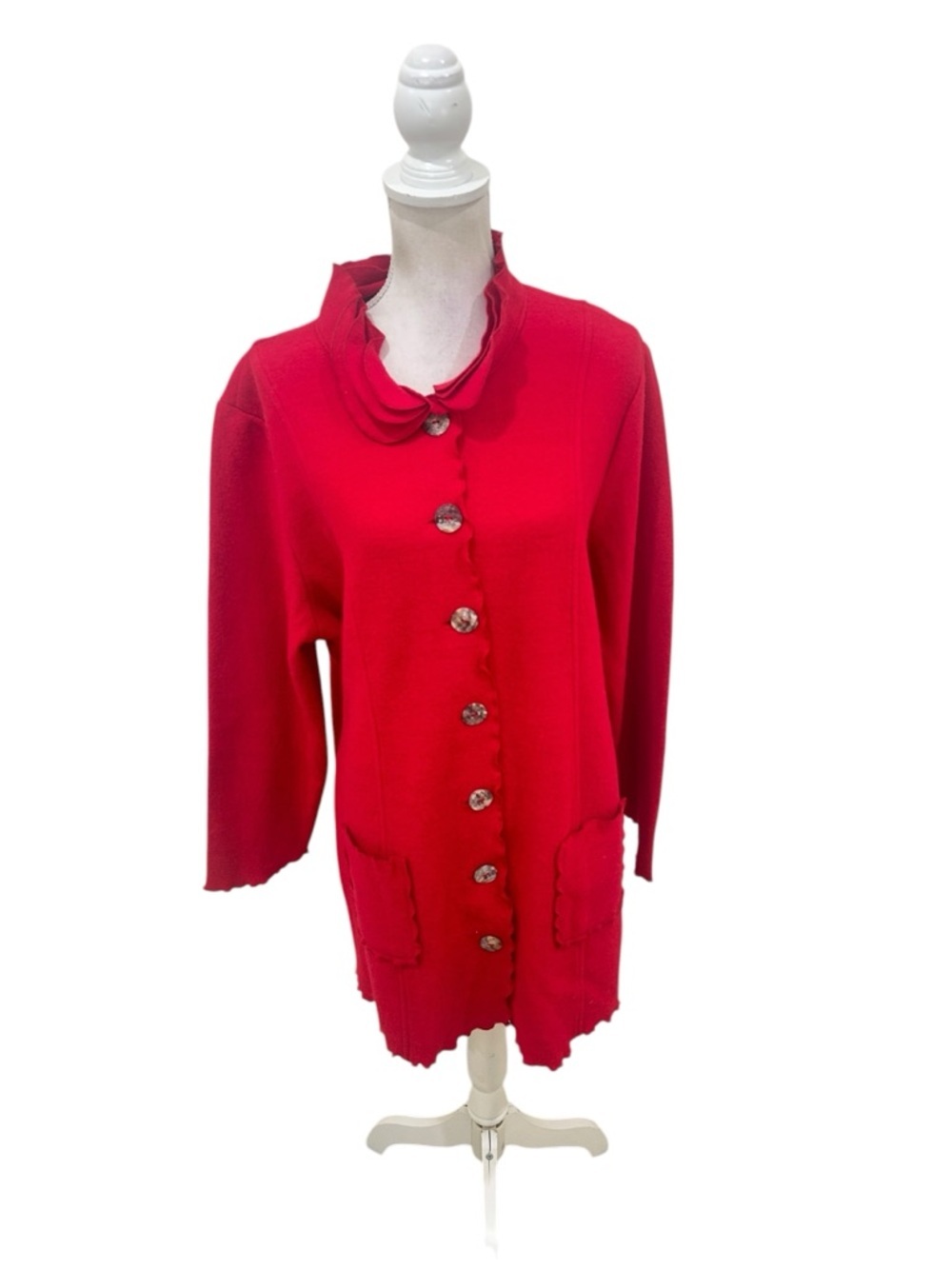 Nwt Venario Marylin 100% wool red Button-Front duster length Jacket pockets